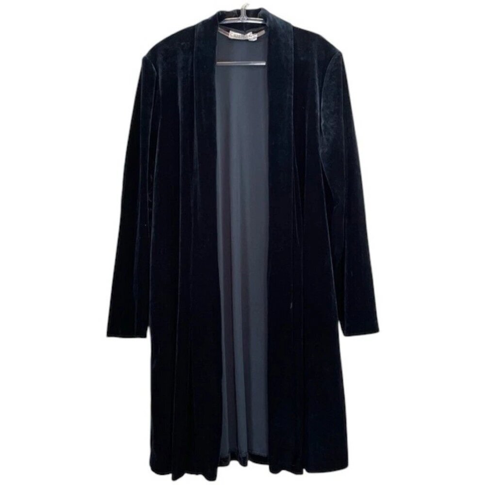 Vtg Crimson Lawrence Kurtz Velvet Open Front Stretch Cardigan Black Size Small